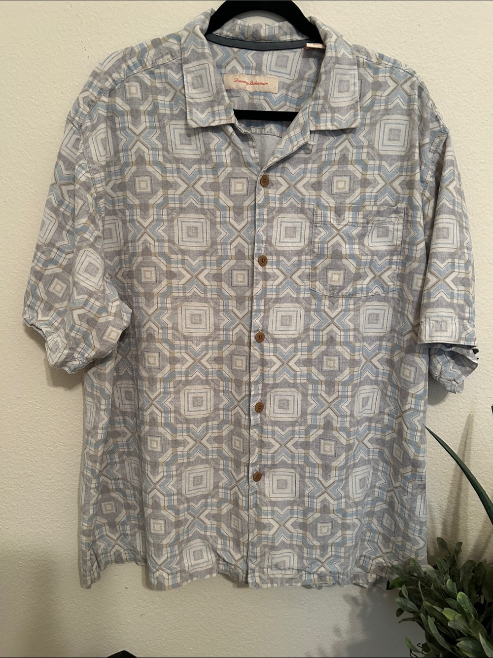 Tommy Bahama Light Blue and White Geometric Shirt